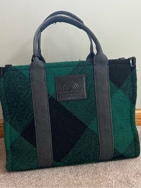 Kurt Geiger Green and Black Plaid Tote Bag